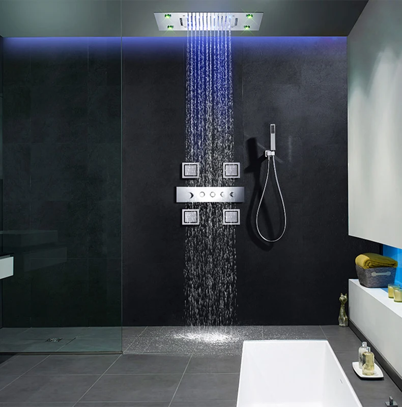 HPB 5 функциональный потолочный светодиодный душевой набор для ванной комнаты термостатический светодиодный душ с 4 струйный распылитель 020-50X36P-4MF