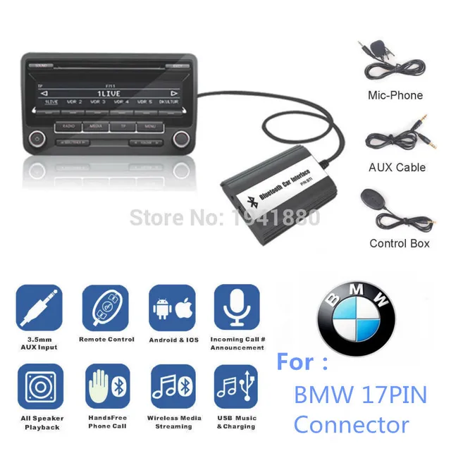 FOR BMW 10PIN E46 E36 E38 E39 K1 X3 X5 Z3 Z8 MINI R5X Bluetooth Handsfree Kit Car MP3 Adapter