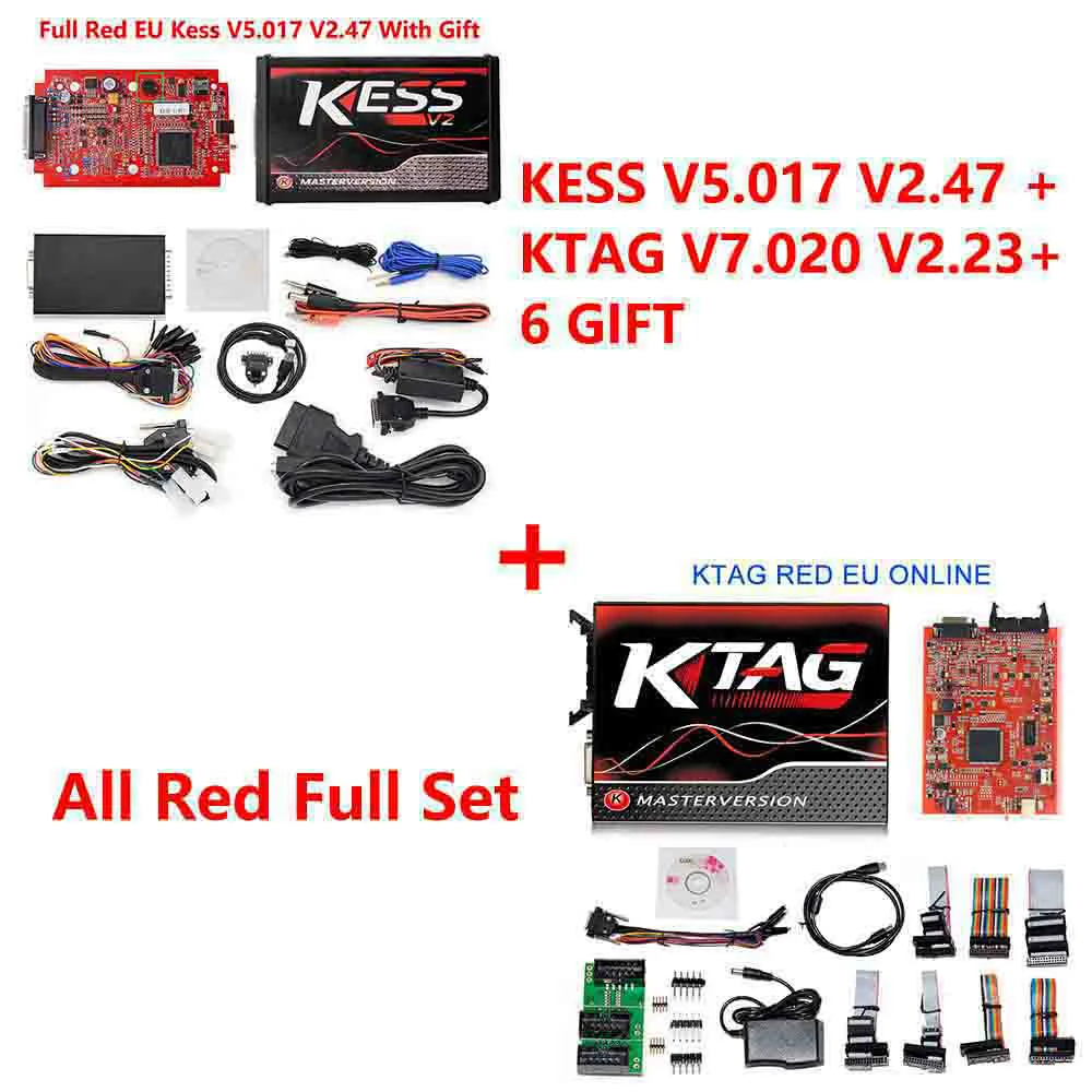 Интернет ЕС красный KESS V2 5,017 V2.47 мастер без знака ktag ecu Программатор V7.020 OBD2 ЭБУ чип Тюнинг менеджер Тюнинг Комплект ktag v7.020