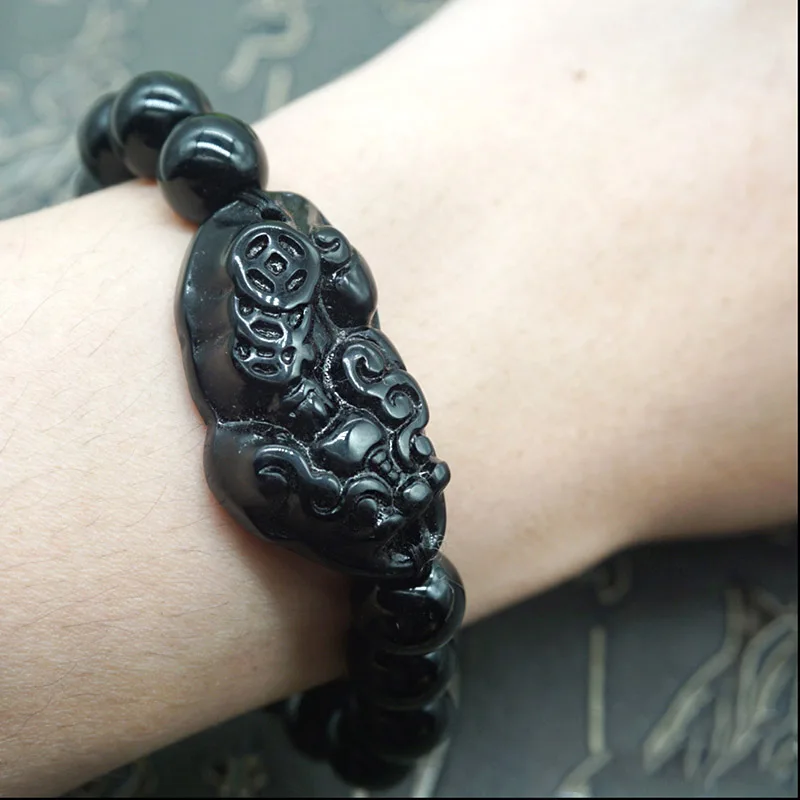 Искусственный Обсидиановая Бусина Браслет Lucky черный Храбрые войска Подвески Ювелирные изделия M8694