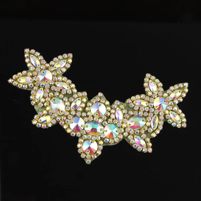 

1Piece Fashion Golden Stunning Rhinestones Applique Trim Handmade Trim Garment Costume Decoration R2811