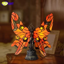 FUMAT Витражная лампа в европейском стиле, настольная лампа, прикроватная лампа, светодиодный светильник в стиле ретро, роскошная теплая бабочка, красивые светильники для гостиной