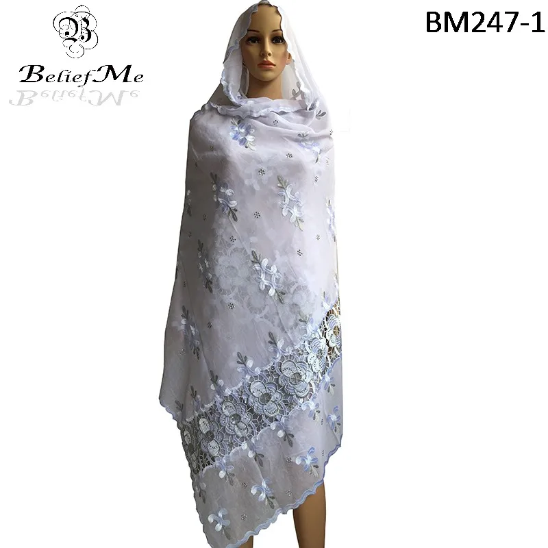 

BM247! African Women Scarfs ,2019 African muslim embroidery women scarf ,Pure white big scarf for shawls wraps