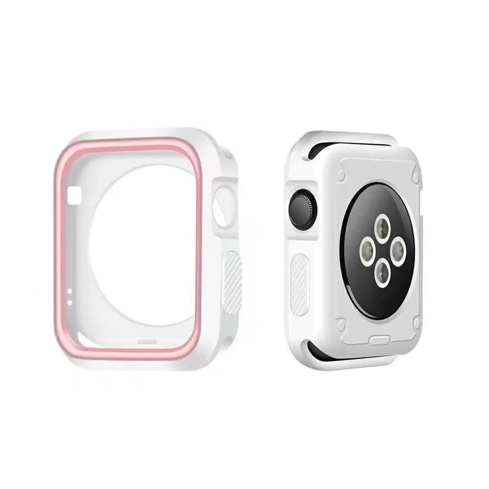 Двухцветный Мягкий силиконовый чехол для Apple Watch iWatch Series 1 2 3 4, чехол с рамкой, полная защитная оболочка 44 мм 40 мм 42 мм 38 мм чехол - Цвет: White Pink