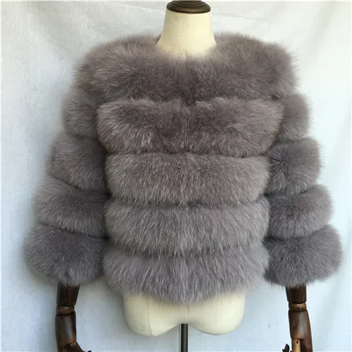 Женские пальто из натурального Лисьего меха для женщин, теплое пальто из натурального Лисьего меха, зимняя женская меховая куртка, женские цветные пальто из натурального меха - Цвет: Grey