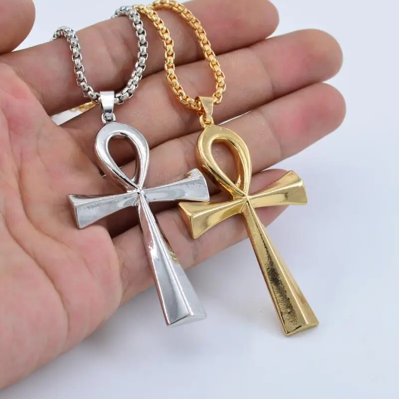 

Iced Zircon Ankh Cross Pendant Gold Silver Alloy Material CZ Egyptian Key Of Life Pendant Necklace Men Women Hip Hop Jewelry