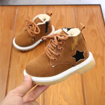 

Children's Boys Girls Winter Fur Boots Kids Non-slip Warm Snow Boots Wool Students Sports Shoes Brown Black Brown