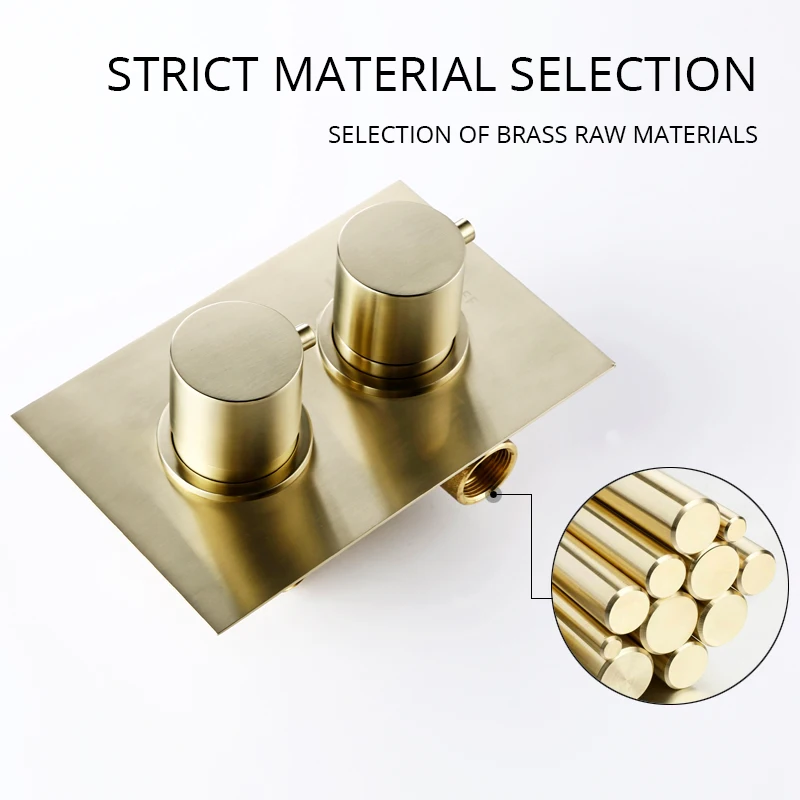 Bursh Gold Thermostatic Shower Faucet Set Bathroom System With Rain Handheld Wall Mount Luxury Mixer Tap With Conceal Diverter bathroom shower faucet set