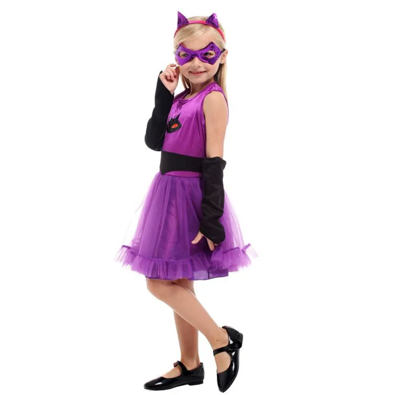 Kids Girl Kigurumi Kitty Catwoman Cosplay Children Halloween Cat animal Costume Carnival Purim Masquerade Stage play party dress