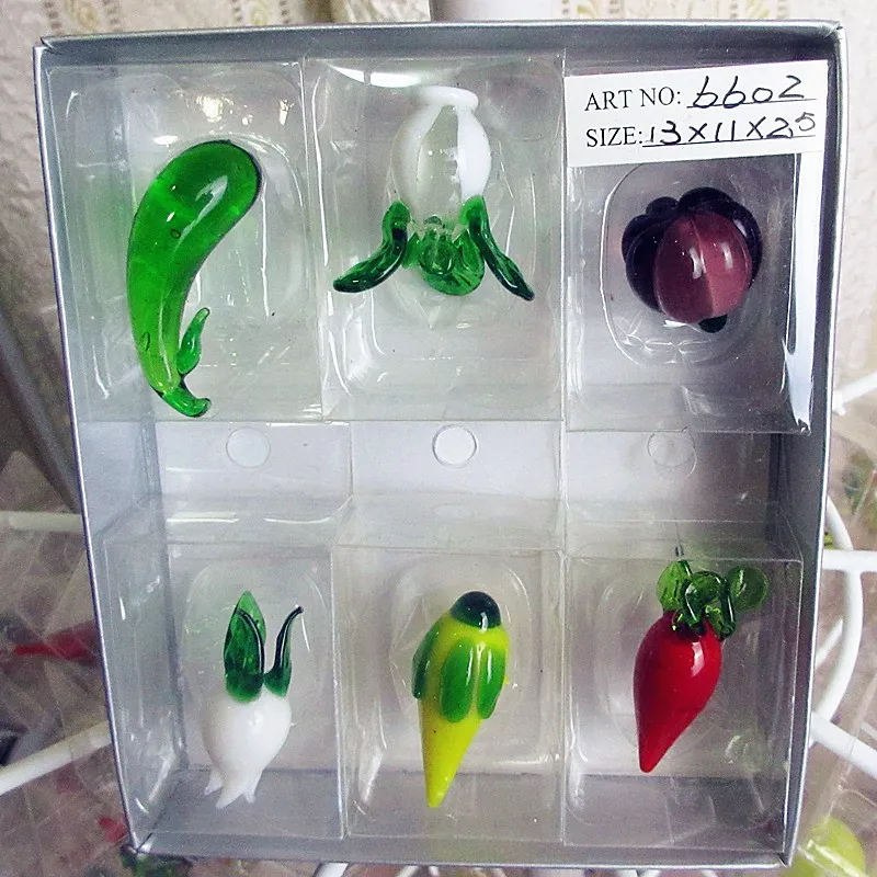 

6pcs Handmade lampworking Murano glass vegetables fruits Miniature Figurines garden Home decoration Craft ornaments accessories