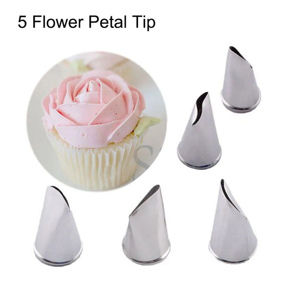

5 Pcs/Set Icing Piping Nozzles Rose Petal Cake Decorating Tips Russian Baking Stainless Steel Icing Piping Nozzles