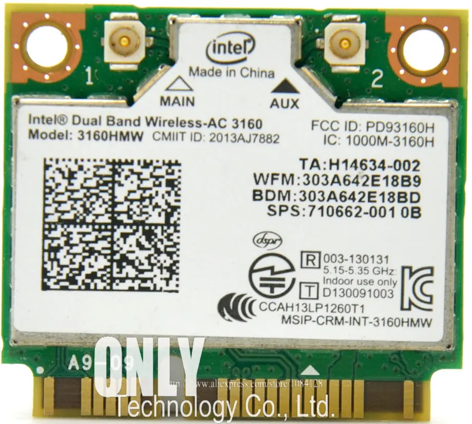 

Dual Band Wireless-AC 3160 3160HMW half Mini PCI-e bluetooth Wireless wifi card WI-FI 802.11 ac+Bluetooth 4.0 up to 433 Mbps