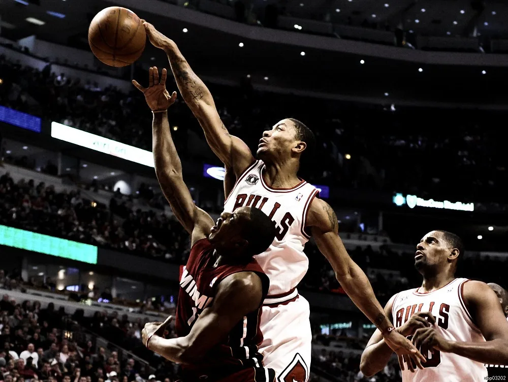 

Derrick Rose Blocks Chalmers Chicago Bulls Basketball Art Huge canvas Poster TXHOME D5648