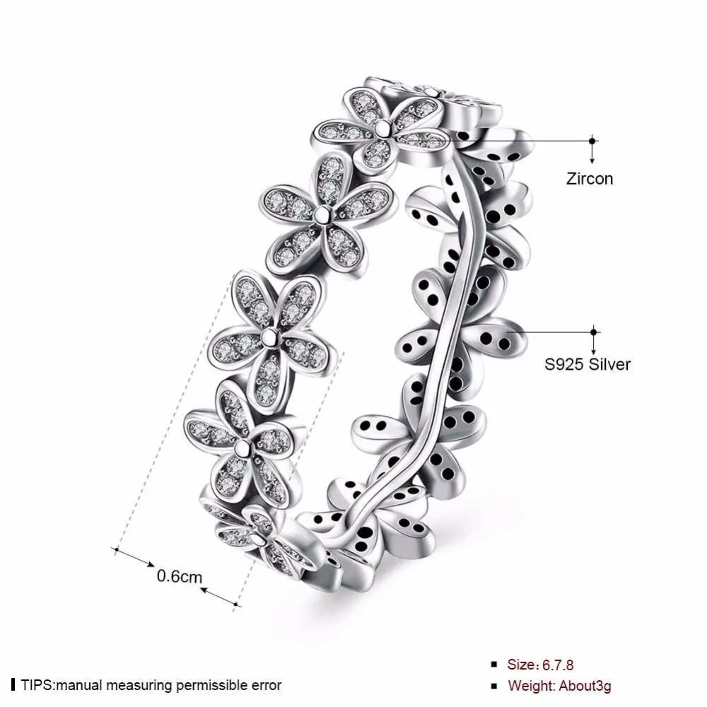 Solid 925 Sterling Silver Ring Flowers Inlaid Zircon Fashion OL Accessories Rings For Women Wedding Jewelry (JewelOra RI102593)
