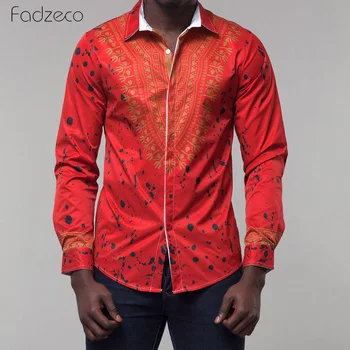 

Fadzeco 2019 African Shirt Buttons Big Size Cardigan Male Shirt Dashiki Fashion Lapel Ink Splashing Print Casual Tribal Men Top