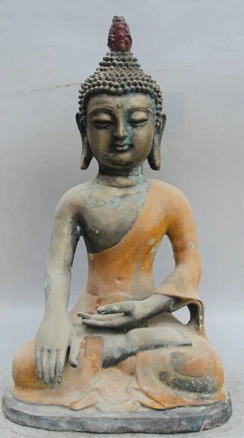 

JP S0524 20" Tibet Buddhism Bronze Painting Thailand Ayutthaya Maitreya Buddha Statue