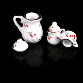 

British Style Doll House Miniature Dining Ware Doll House Miniature Dining Ware Porcelain Tea Set Dish Cup Plate Cherry
