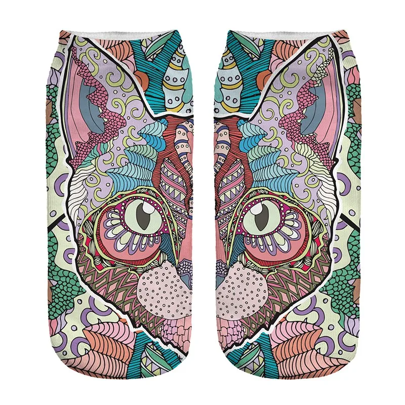 

3D Sock Print Colorful Cat Time-limited Ruched Polyester Contrast Color Meias Women Socks Casual Character Unisex Free Ship