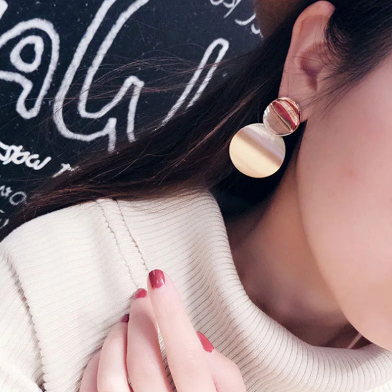  Punk Double Circle Metal Round Coin Disc Dangle Earrings For Women Gold Silver Jewelry Simple Geometric Drop Dangle Earrings