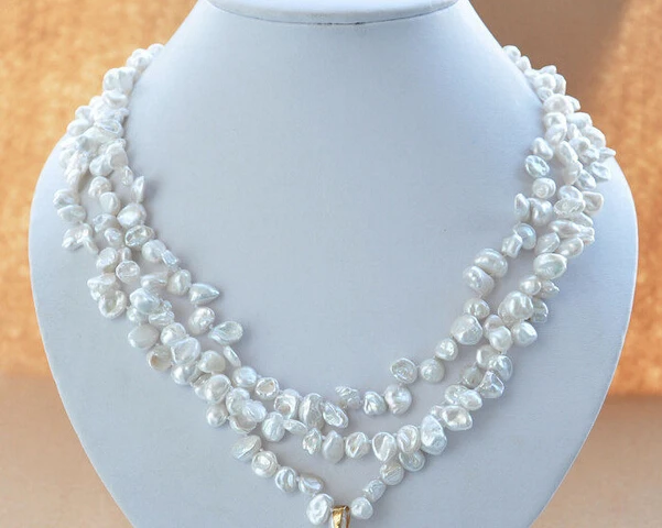 

Wholesale FREE SHIPPING >>> P4166 3row 21" 10mm WHITE KESHI REBORN PEARL NECKLACE citrine pendant
