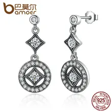 Bamoer impresionante 925 plata esterlina con aaa circón pendientes de gota para las mujeres de compromiso joyería de moda encanto de la vendimia pas492