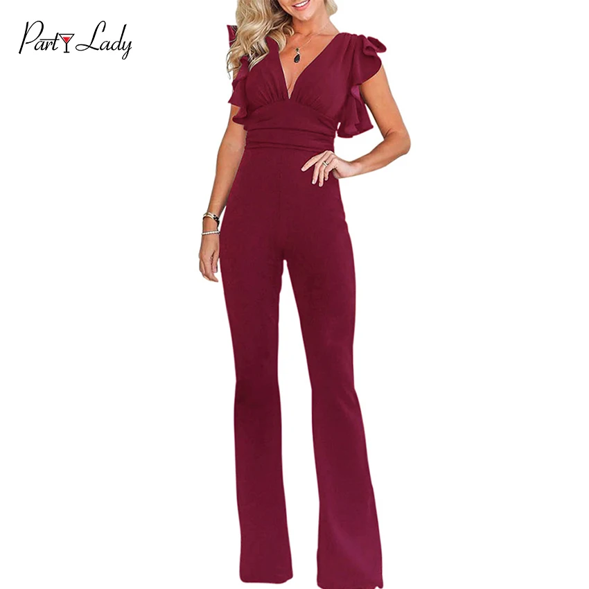 Party Lady Sexy Women Autumn Jumpsuit Deep V-neck Strap 2018 Summer Playsuits Backless Rompers Overalls  Club Female Jumpsuits-C