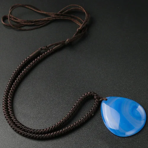 Натуральный розовый оникс висячий кулон синий оникс ожерелье с камнем-амулетом женские ювелирные изделия для любовника адиустебль веревка - Окраска металла: Blue