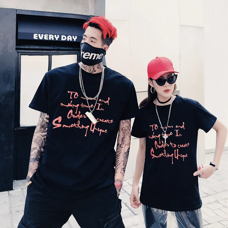 

Summer 2019 New Unisex Short-sleeved Cotton Summer Couple Hot T-shirt Hip Hop Men And Women Loose Short-sleeved Shirt
