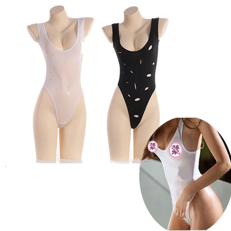 

Sexy transpare violence Leotard DIY hole Japanese High Waist Sukumizu swimwear Women lingerie Private photo Thin Body Suit