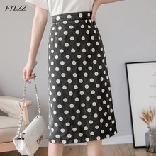 FTLZZ Для женщин в горошек джинсовые юбка весна-лето длинные джинсовые юбки Высокая Талия Тонкий работа в офисе юбка миди