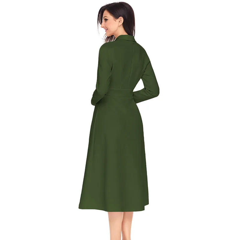 Army-Green-Vintage-Button-Collared-Fit-and-flare-Dress-LC61803-9-2