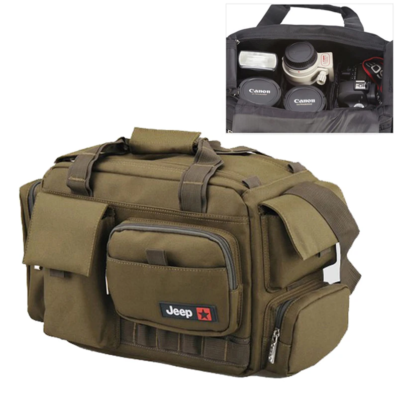 

Roadfisher JEEP Large Waterproof Camera Shoulder Carry Travel Case Bag Insert Fit 1 DSLR + 4 Lens + 1 Flash Canon Nikon Pentax