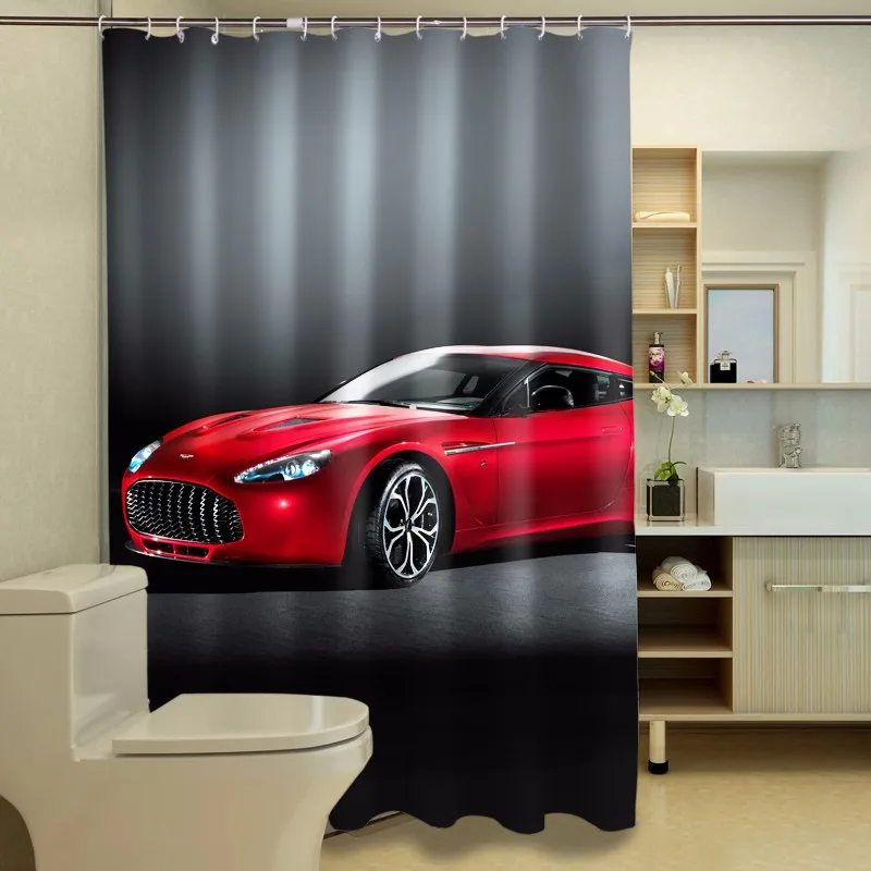 Red sports car 3D Photo Digital Printing Bath Waterproof Shower