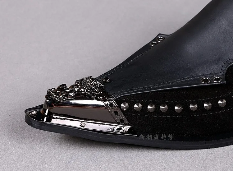 Для мужчин ботинки кожаные черные Для мужчин Лоферы гладить Toe Studded Для мужчин S с острым носком туфли Zapatos Hombre Формальные обувь Оксфорд для
