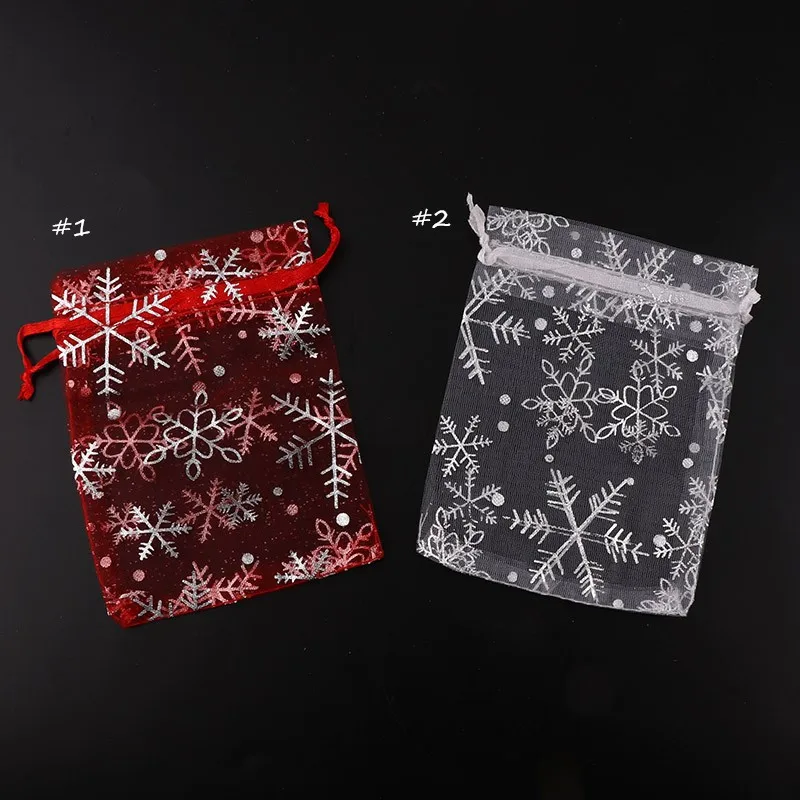 40pcs Small Organza Bags snowflake Candy Jewelry Packaging Bags Wedding Decoration Christmas Gift Bag Pouches 9*12CM