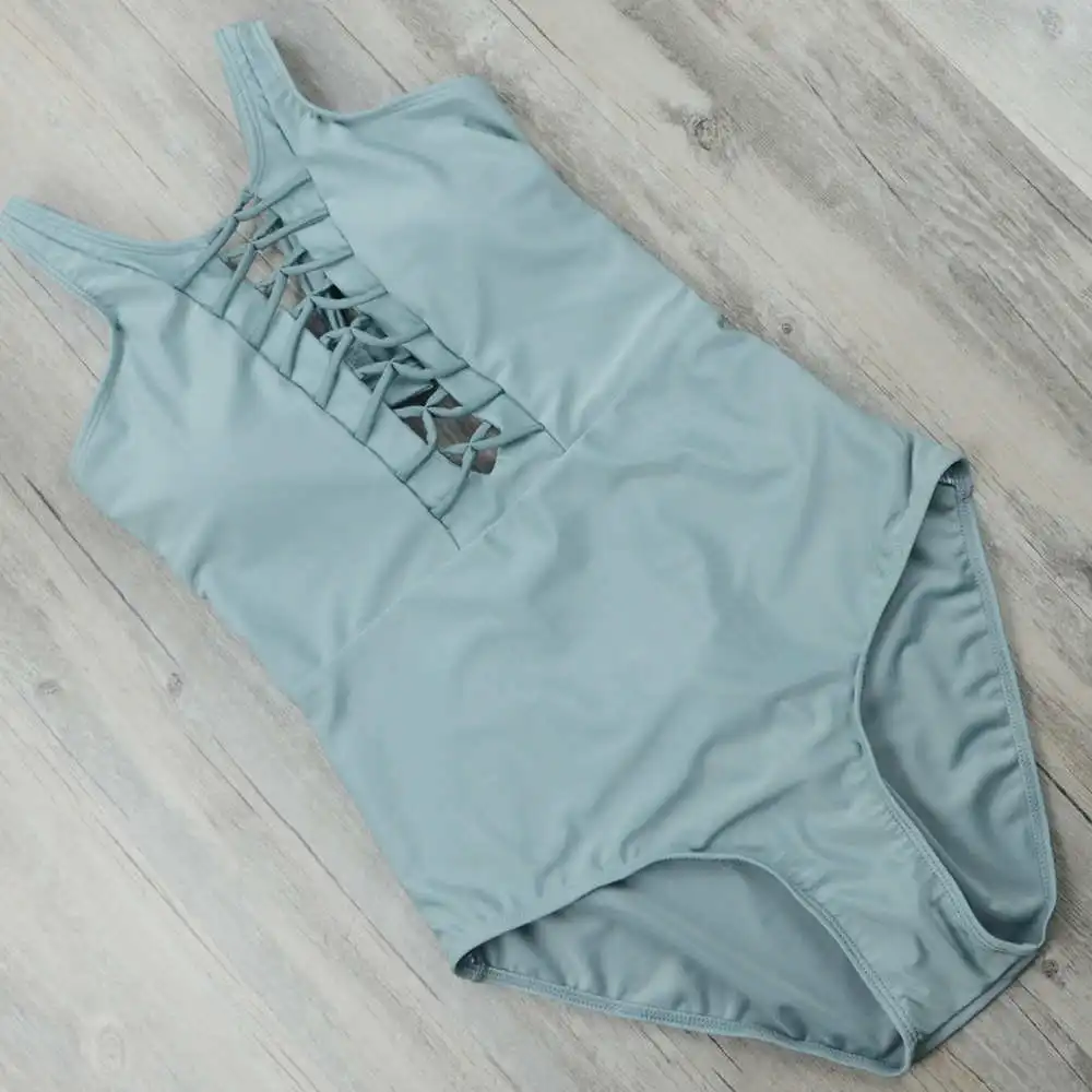 Bandage One Piece Swimsuit Green Swimwear Women 2017 Push Up Swim Suit