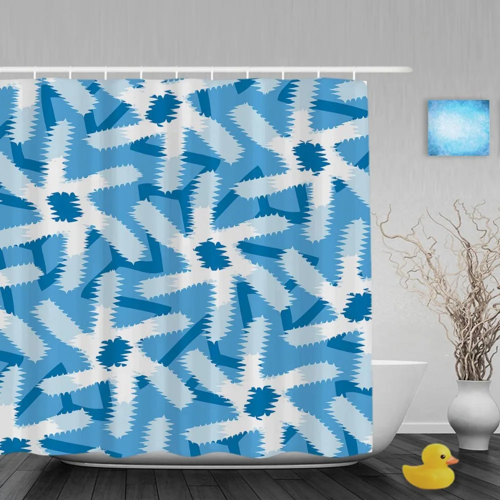 Abstract Wavy Rounded Line Bathroom Shower Curtain Coral Pattern Decor