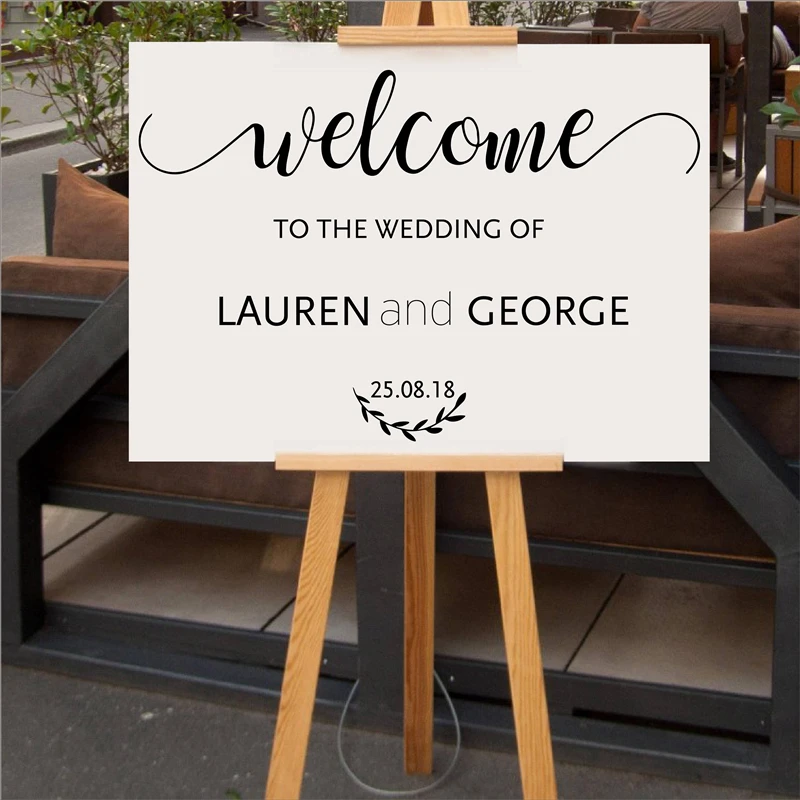 

Wedding Welcome Sign Decal Rustic Wood Wedding Decor Bride and Groom Names Wedding Date Customized Vinyl Sticker New Arrival