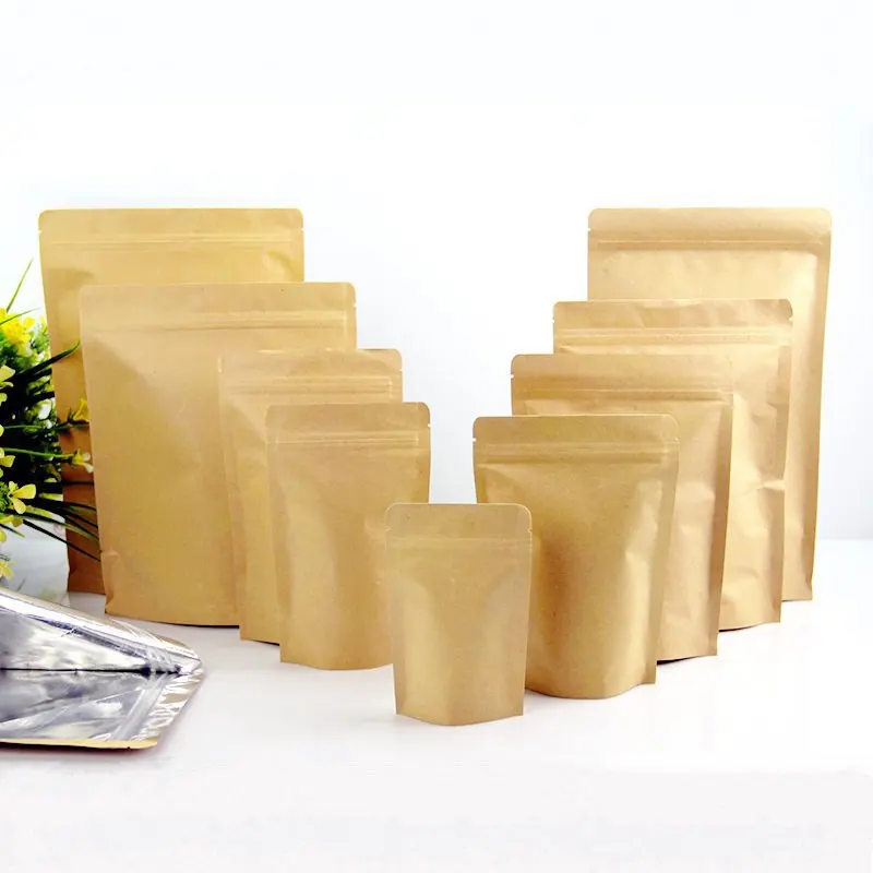 

100pcs Zip Lock Kraft Paper Bag without Window Tea Packaging Bag Food Packing Bag Stand Up Pouches Zipper Bag