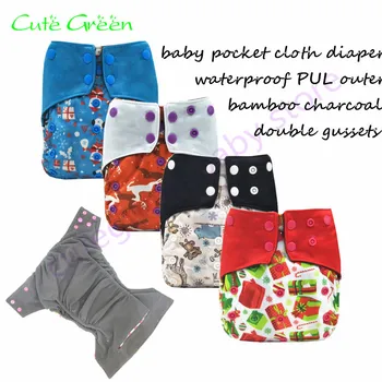 

Big Discount Bamboo Charcoal Baby Diapers With Double Gussets Waterproof PUL OS Baby Cloth Pocket Diaper Nappy Baby Diaper Cover