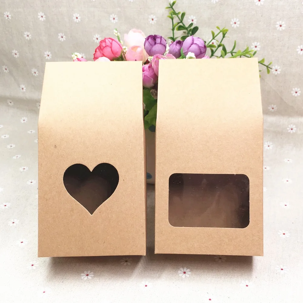 30 шт./лот, крафт-бумага, свадебные подарочные пакеты с ПВХ окном, упаковка, защищающая от показа, Подарочная коробка, декоративные коробки 8x16x5 см