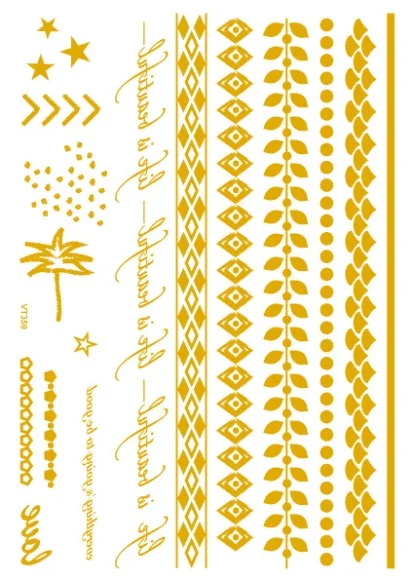Современный Бохо флэш тату браслет из золота и серебра временный металлический поддельные цепи татуировки запястья повязки Bling плетеный браслет листья - Цвет: VT359