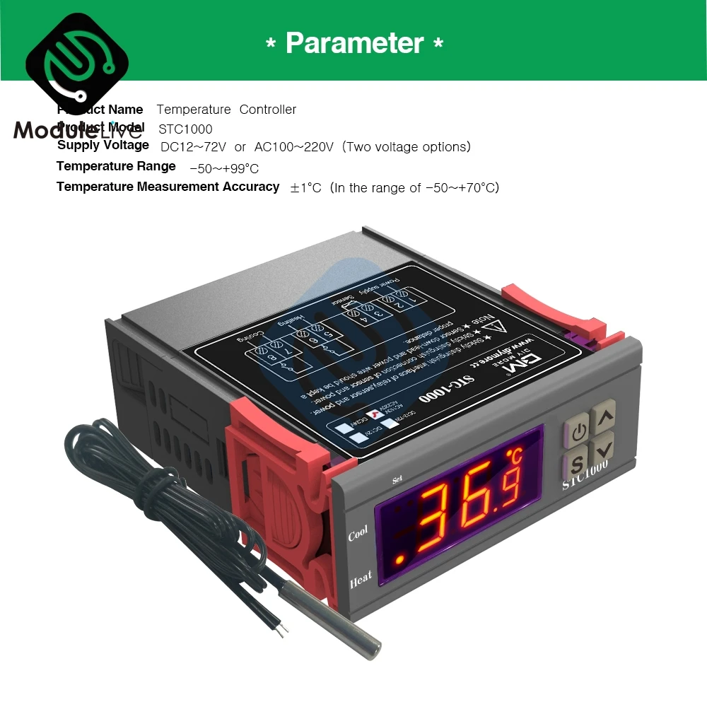 STC 1000 DC 12V 24V AC 110V 220V 10A светодиодный цифровой регулятор температуры термостат