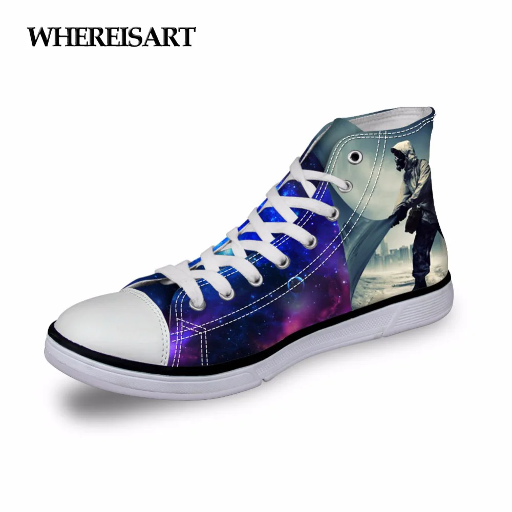 

WHEREISART Brand Girls Students Board Shoes Spring Women Vulcanzied Interstellar Astronaut Sea Print High Top Canvas Sneakers