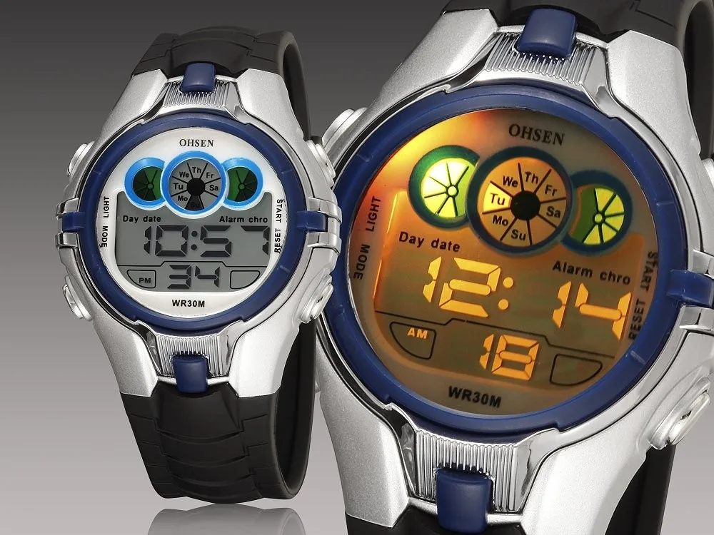 OHSEN цифровые спортивные детские наручные часы для мальчиков 30 M Diver резиновый ремешок модные черные наручные спортивные часы подарок для детей
