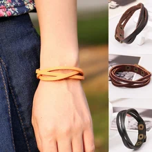 Popular Multicolor Men Women Bracelet Leather Wrap Braided Wristband Cuff Simple Adjustable Chic chic style beads cuff bracelet for women