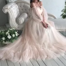 Элегантное вечернее платье с длинным рукавом, милое ТРАПЕЦИЕВИДНОЕ официальное женское длинное Тюлевое розовое вечерние размера плюс, кружевные платья для выпускного вечера в Дубае