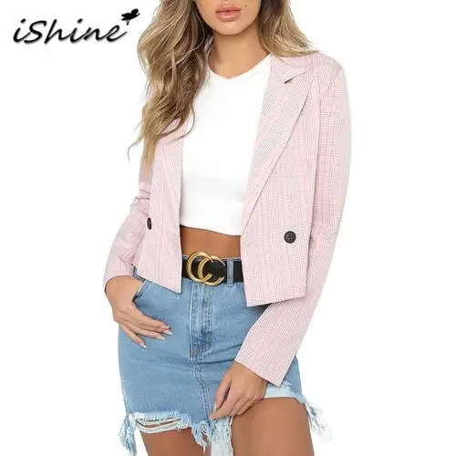 

Autumn New Fashion European And American Style Women Woven Plaid All-match Short One Button Coat Top Suit Jacket For Female