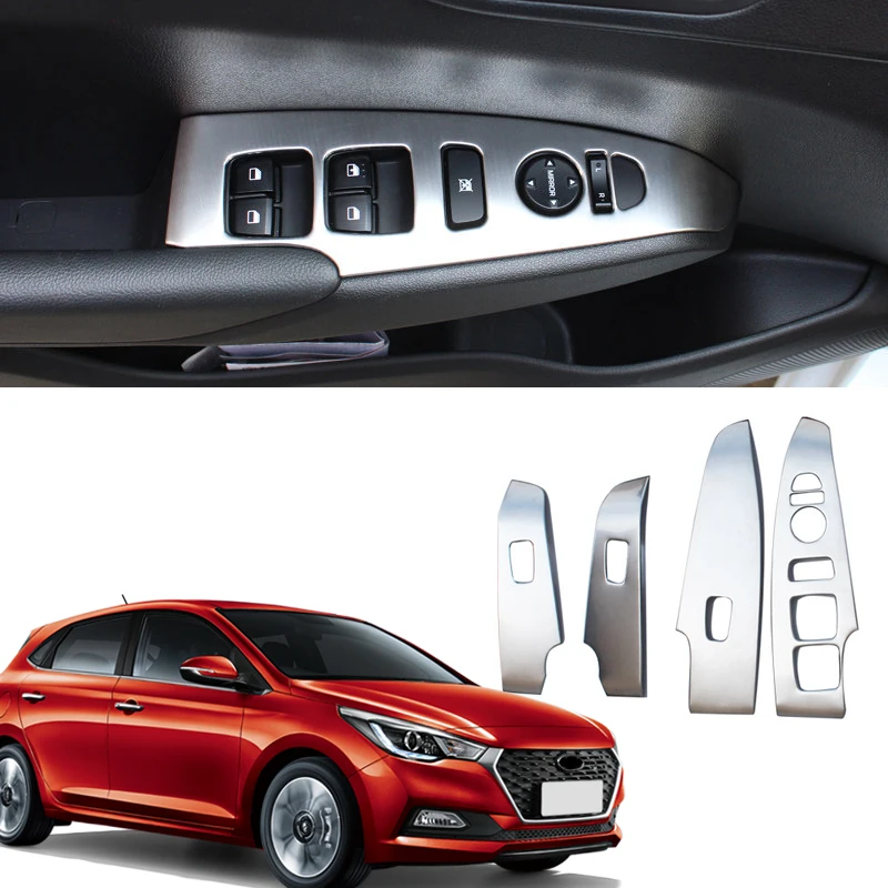 

Stainless Steel Interior Window Switch Button Frame Cover Trim 4PCS Left Hand Drive For Hyundai VERNA Solaris Accent 2018