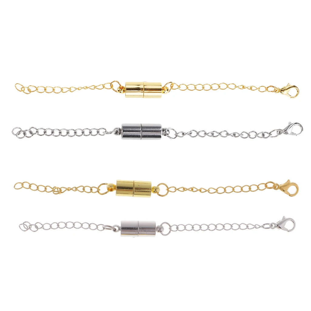 4 Piece Stainless Steel Magnetic Clasps with Extender Chain for DIY Necklace Bracelet Jewelry
